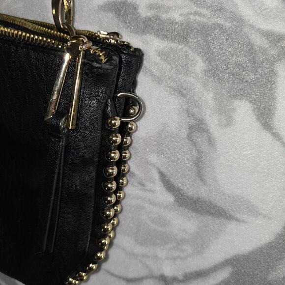 Jessica Simpson Black Faux Leather Crossbody Purse with Gold Metallic Accents - Picture 7 of 10